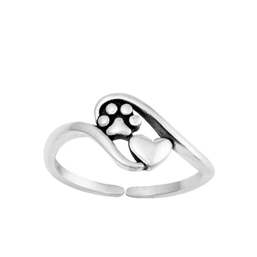NWT- Sterling Silver (925) Adjustable Toe Ring, Paw Print with Heart